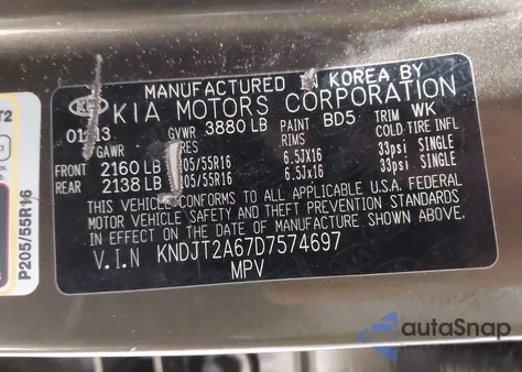 2013 Kia Soul + z USA, uszkodzony, nr VIN KNDJT2A67D7574697